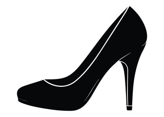 Black high heeled shoe with white outline on plain background elegant fashion design element