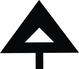 Black triangular road sign symbol with white interior on plain white background
