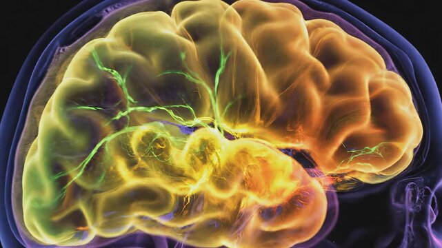 Human brain inside skull