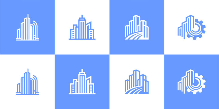 Icon Set Vector of 4 Cityscape Buildings and Industrial Real Estate Concepts