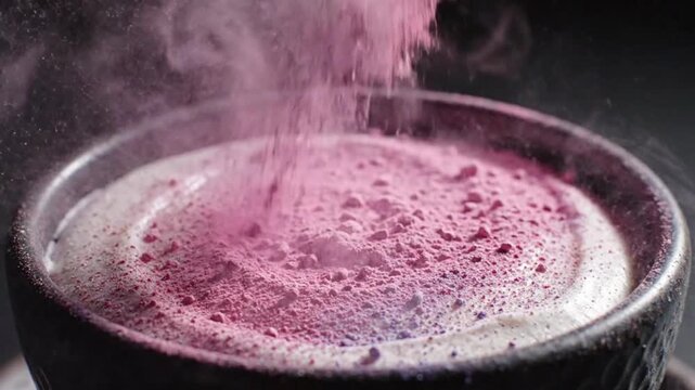 Estonian Kama Dessert with Berry Dust in Dark Baltic Cinematic Slow Motion