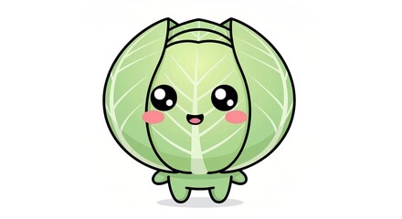 Obraz premium Delightful Animated Cabbage Character Design in Vector Style, Cute Food Sticker with Adorable Face