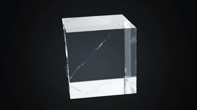 Shattered glass fragments transform and scatter on dark background now