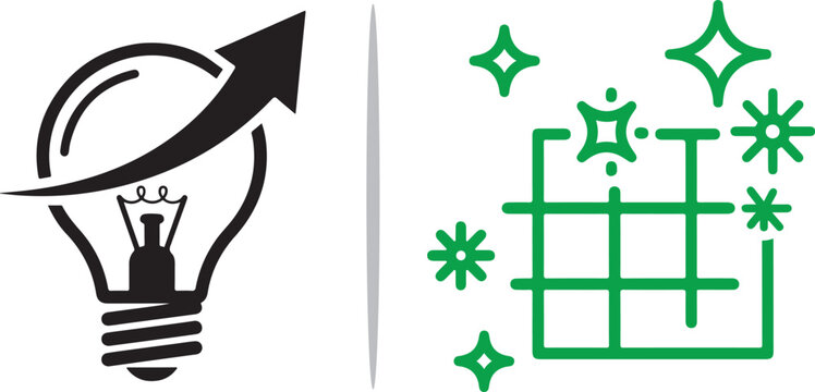 A split-frame vector featuring a black magic wand with stars on the left and a purple magnifying glass with a question mark and sparkles on the right, symbolizing discovery and transformation.