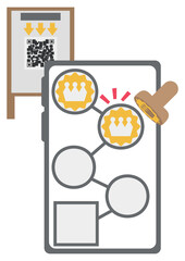 スマートフォンでコードを読み取ってスタンプを取得するイメージ素材