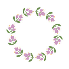 Floral Wreath Hand Drawn Cute Frame for Wedding Invitation and Greeting Card, Spring Botanical Decoration