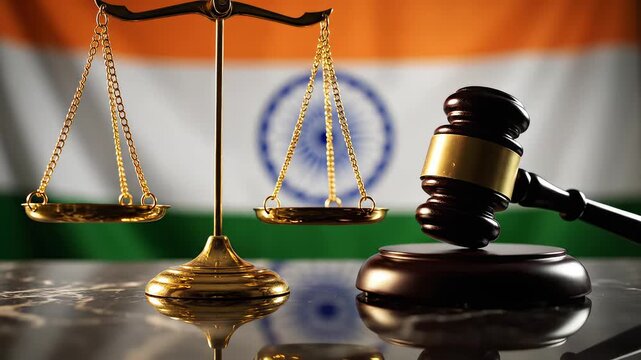 Scales of justice with Indian flag