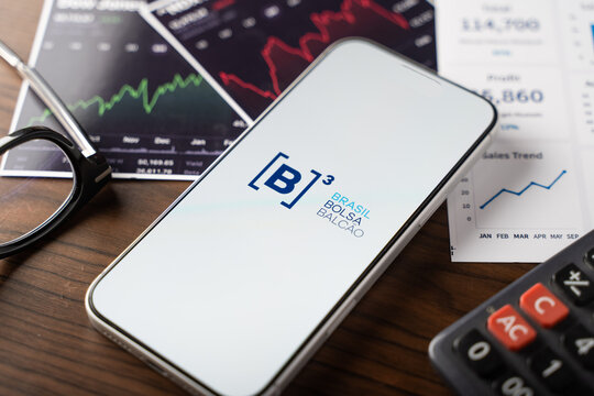 Brazil stock exchange logo is displayed on the screen of a smartphone, in Bangalore, India, on February 12, 2026

