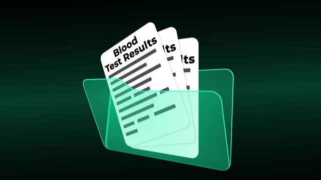 Blood Test Results Medical Research Folder, Laboratory Diagnostics Patient Records and Clinical Hematology Analysis Documentation in Blue Case