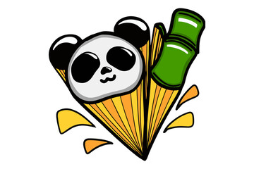Fototapeta premium Cute Panda Face mascot sticker with bamboo pieces on the side