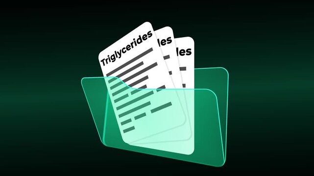 Triglycerides Medical Research Folder, Lipid Metabolism Patient Records and Cardiovascular Risk Analysis Documentation in Blue Case