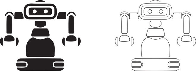 Production robot assistant. Vector icon of warehouse automation.