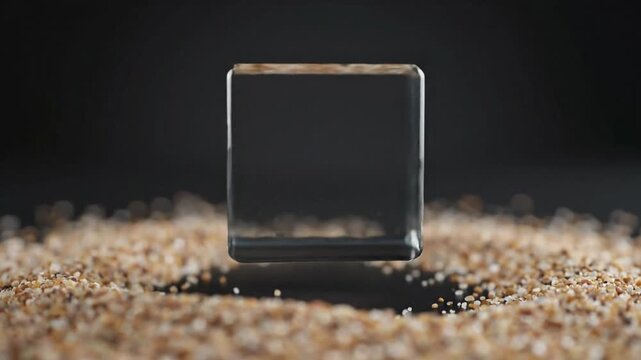 Sesame seeds scattered on a dark surface transform into a textured landscape transform