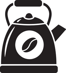 Obraz premium Black kettle with coffee bean logo on front isolated on white background