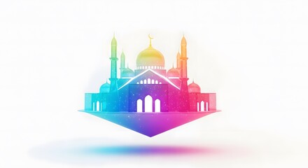 Colorful Gradient Mosque Silhouette Floating on White Background