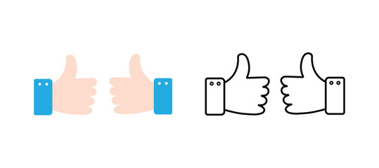 Obraz premium Thumbs Up Like Icon Set – Approval Hand Gesture Symbol (Flat, Glyph, Line)
