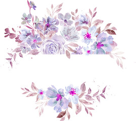 Watercolor border of lilac flowers