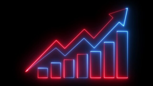 Abstract neon line Arrow rising on graph with rocket Sale Symbols. Abstract business growth and start up business concept. Abstract Business growth and start business ideas.