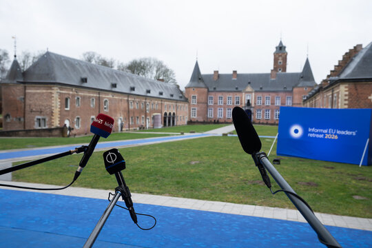 Belgium Liege 12 February 2026.The informal EU leaders' retreat taking place on 12 February 2026 in Alden Biesen castle.