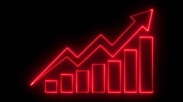 Abstract neon line Arrow rising on graph with rocket Sale Symbols. Abstract business growth and start up business concept. Abstract Business growth and start business ideas.