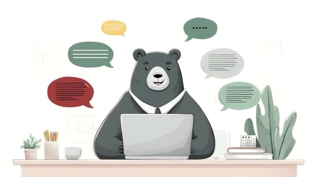 busy business bear works in the office illustrated animation
