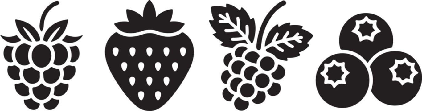 Berry vector icons set, raspberry, strawberry, blackberry, blueberry silhouette