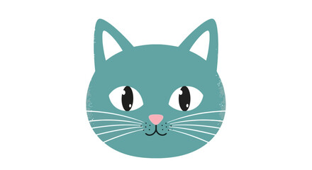 Cute Teal Cat Face Illustration with Pink Nose and Whiskers.