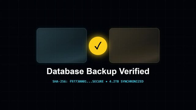Database backup verified status, secure synchronization confirmation icon
