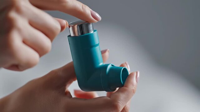 Person holding blue inhaler device