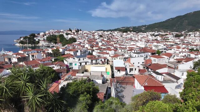 Amazing view of coastline of Skiathos Town, Sporades, Thessaly, Greece