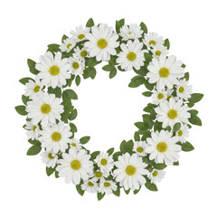 Obraz premium A beautiful floral wreath made of daisies and greenery arranged in a circular pattern. isolated on transparent background