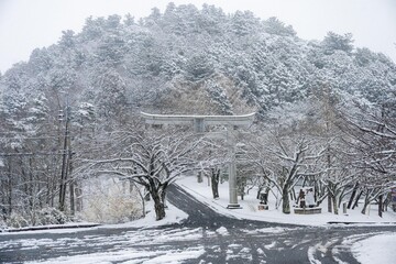 茨城県笠間市　愛宕神社の雪景色