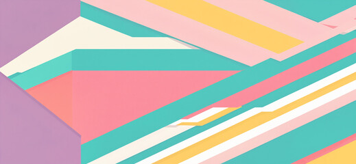 Obraz premium abstract geometric composition with sharp diagonal bands of pink teal yellow and purple overlapping in a modern architectural style with clean lines and bold colorful shapes.