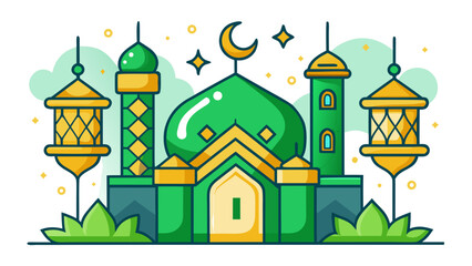 Islamic Mosque with Crescent Moon Illustration