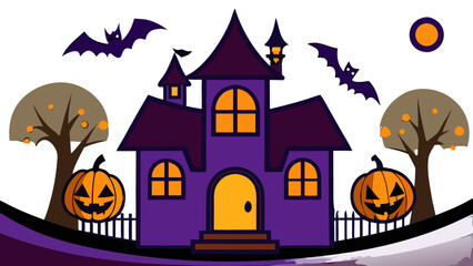 Purple Haunted House Halloween Illustration