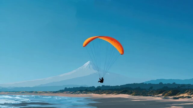 paraglider fly by coast in beautiful beach seascape illustrated animation