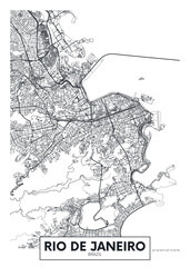 Detailed urban planning city map Rio de Janeiro, travel vector poster design