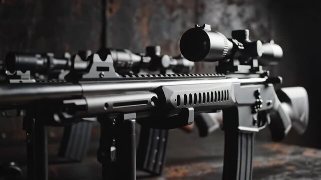 Rifles with scopes on display