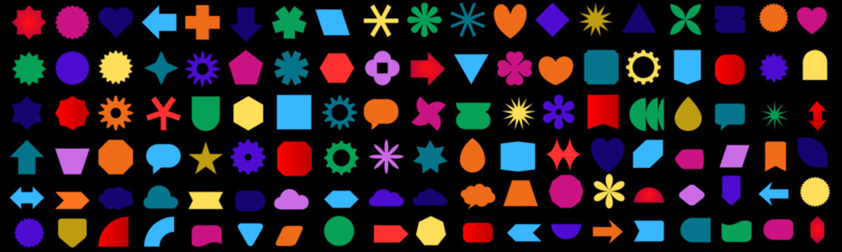 Abstract geometric shapes and grids. colorful shapes on black background. vector illustration