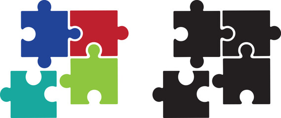 Colorful and black puzzle pieces arranged in a grid demonstrating connection
