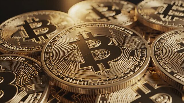 Stack of golden Bitcoin cryptocurrency coins