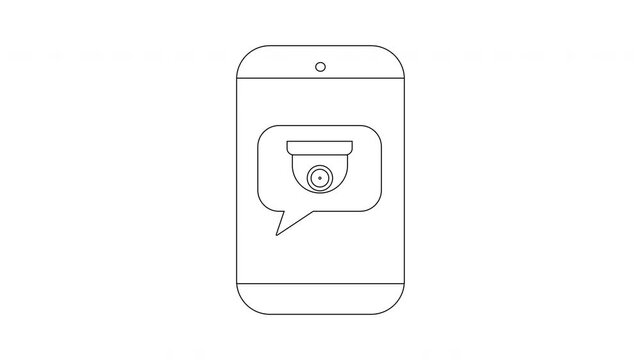 Smartphone Security Camera App - Simple Line Art Illustration.