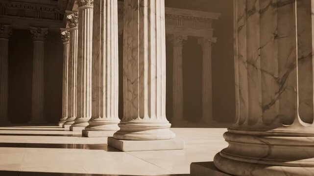 Marble columns in a classical hall