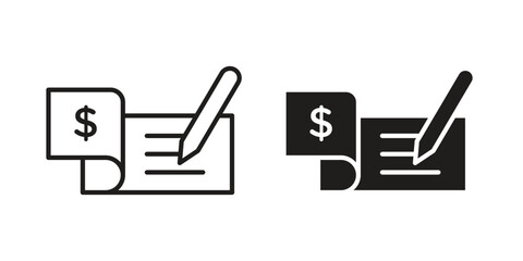 Signing cheque icon. simple thin line icon vector illustration pack on white