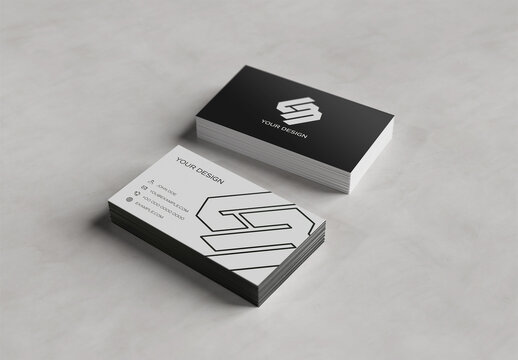 Business Card Mockup with Two Stacks on Concrete Surface &ndash; Minimal Corporate Branding