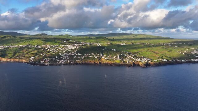 Drone establisher shot toward Feteira rural civil parish on Madeira coast