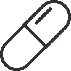 Obraz premium Simple line art icon of a single pharmaceutical capsule on a black background