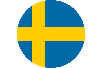 Obraz premium Circular Swedish flag emblem with a bold yellow cross on a blue background