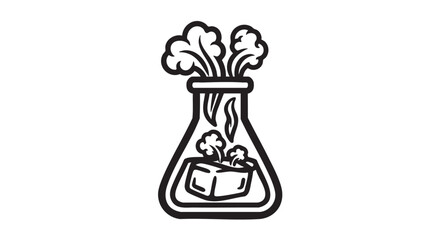 Fototapeta premium A laboratory flask illustration containing a chemical reaction with smoke and vapor rising from the container in a scientific setting