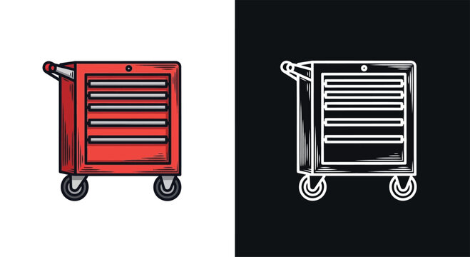 Toolbox Cart with Multiple Drawers and Wheels.